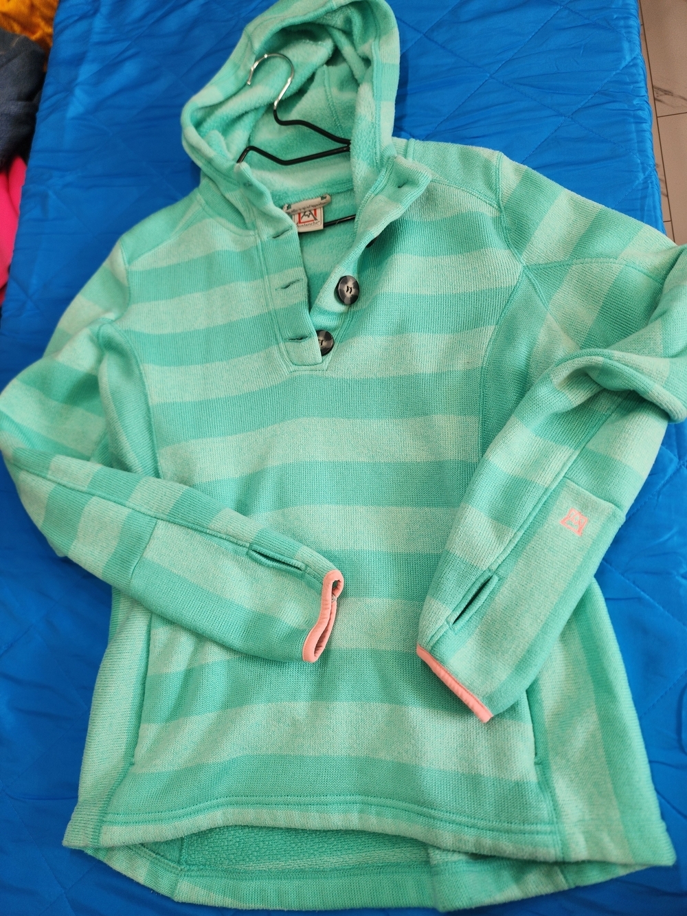 Avalanche Mint Green Striped Hooded Pullover Sweater